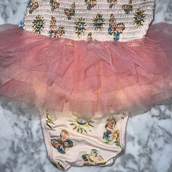 POSH PEANUT FIONA RUFFLED TULLE SMOCKED BODYSUIT DRESS 2T - Picture 7 of 8